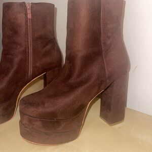 Brown Suede Platform Ankle Boots